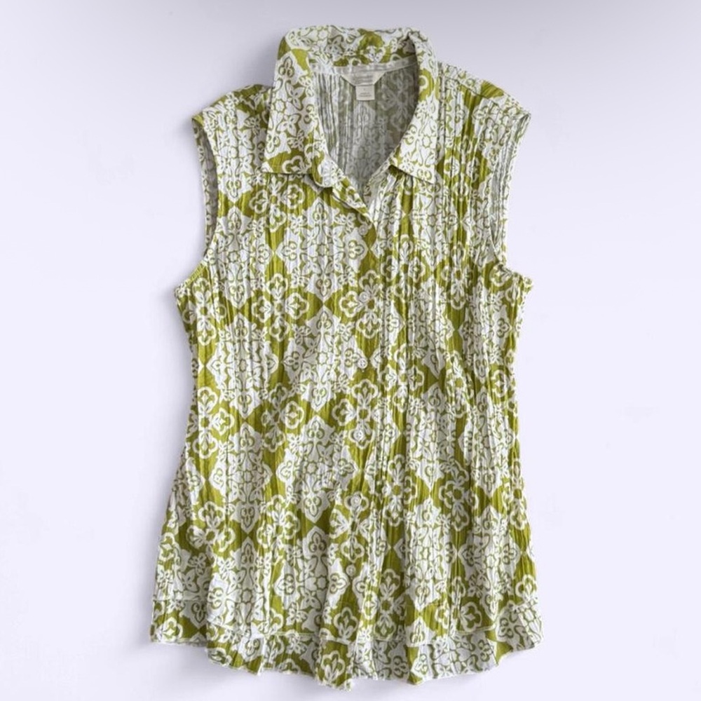 Vintage Christopher Banks Olive Green Crinkle Sleeveless Top M L